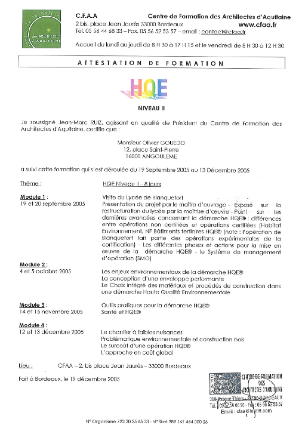 Attestation de formation